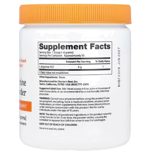 Doctor's Best, Pure L-Arginine Powder, 10.6 oz (300 g) (DRB-00374)