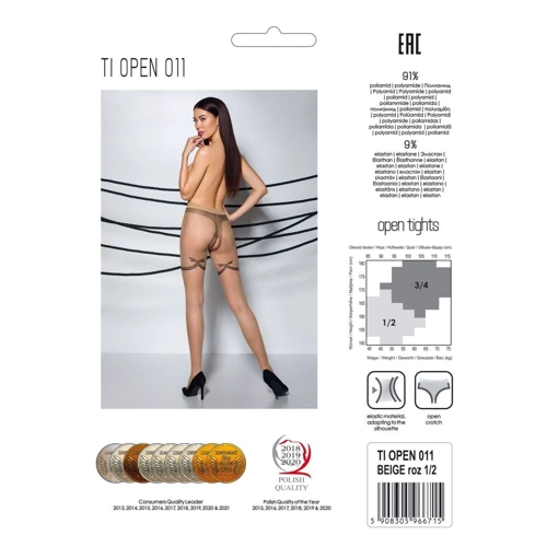 Телесные колготки с открытым доступом Passion TIOPEN 011 beige 1/2 (20 den), с контрастными шортикам