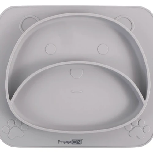 Силиконовая тарелка FreeON Bear серый (39678)