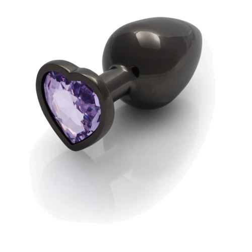 Металлическая анальная пробка Ouch! Heart Gem Gunmetal - Amethyst Purple, М