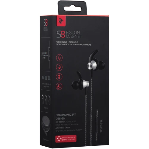 Наушники 2E S8 Piston Magnet Mic Silver (2E-IES8SL): Тип излучателя динамический
