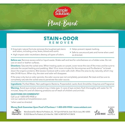 Жидкое средство растительного происхождения Simple Solution Plant-Based Stain and Odor Remover для нейтрализации запахов и удаления стойких пятен от жизнедеятельности домашних животных 945 мл (ss13861 фото 5