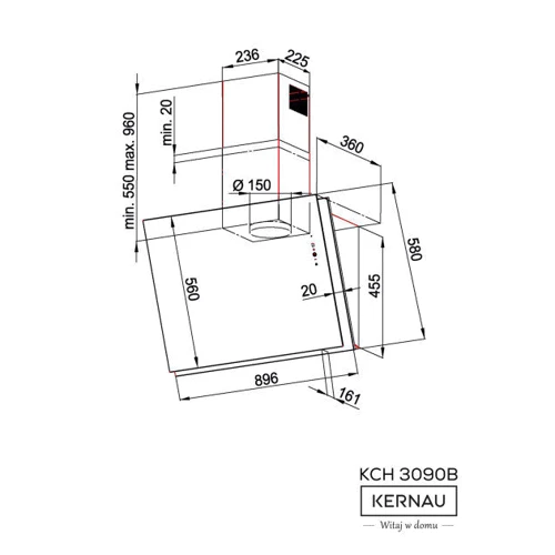 Вытяжка KERNAU KCH 3090 B: Тип воздухоочистителя Рециркуляция, Отвод