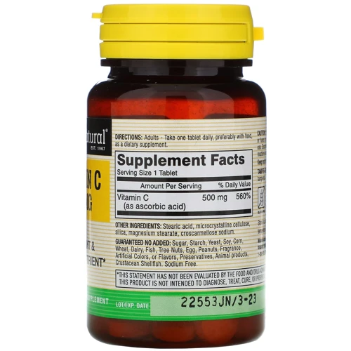 Mason Natural Vitamin C 500 mg Вітамін С 100 таблеток: Тип Витамин C