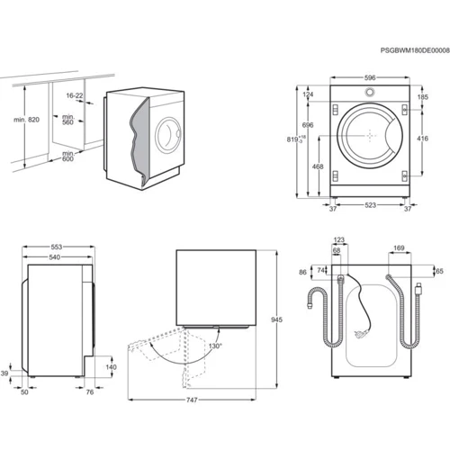 Встраиваемая стиральная машина Electrolux EW7W368SIU: Размеры ШxВxГ, см 60x82x55
