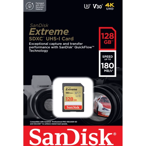 Карта памяти SanDisk 128GB SDXC Class 10 UHS-I U3 V30 Extreme (SDSDXVA-128G-GNCIN): Объем 128 ГБ