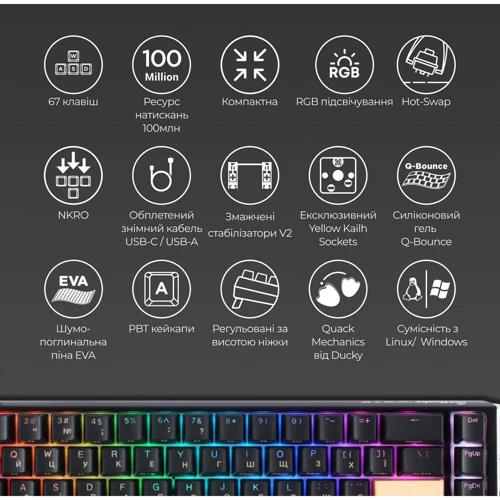 Клавиатура Ducky One 3 SF Cherry MX Red RGB Black UA (DKON2167ST-RUAPXCLAWSC1) фото 9