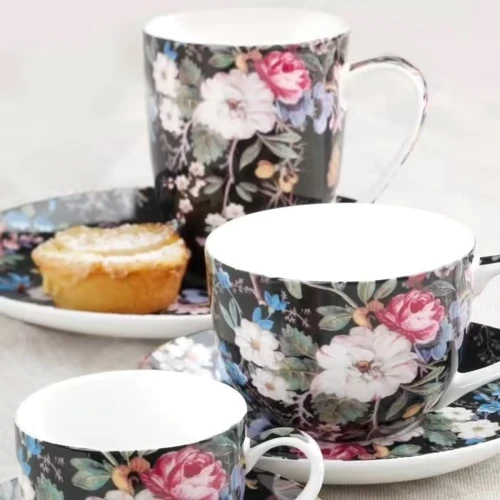 Чашка Maxwell & Williams для чаю з блюдцем Midnight Blossom Kilburn порцелянова 17.5х17.5х9 см 480 мл (WK01300): Кількість 2 предмета