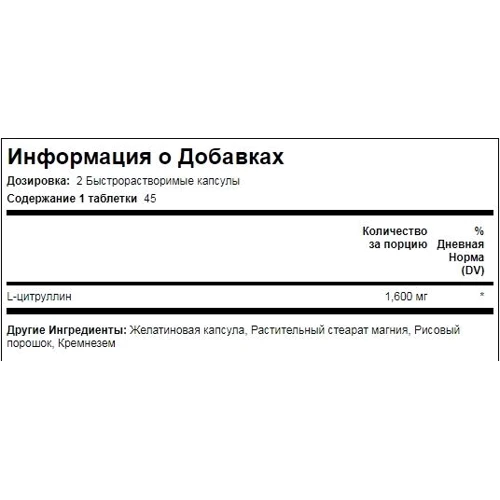 Piping Rock L-Citrulline 800 mg 90 caps L-цитруллин: Тип Цитруллин