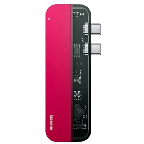 Адаптер Baseus Adapter Dual USB-C to 2xUSB-C + 2xUSB + HDM Red (CAHUB-TS09)
