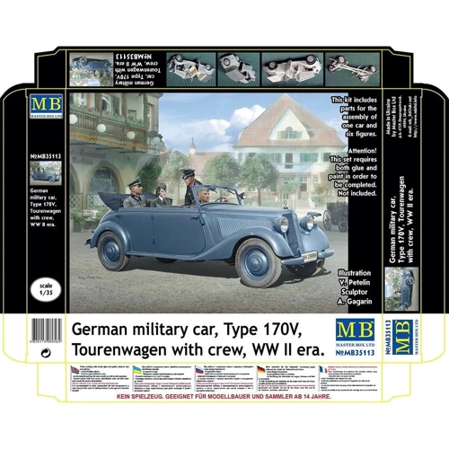 Набір фігурок Master Box Німецький військовий автомобіль, Тип 170V Tourenwagen з екіпажем, 2МВ (MB35113)