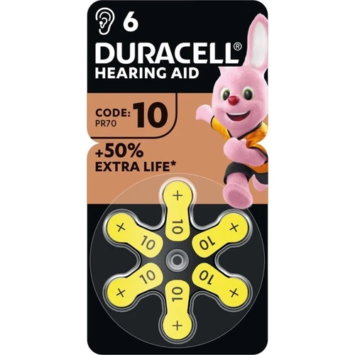 Батарейки для слухових апаратів Duracell 10/P10/PR70 Zinc Air (1.4V) х 6 (5007510/5011445)