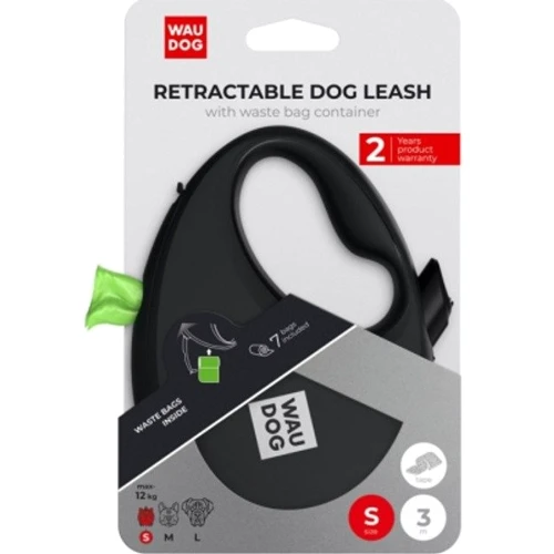 Повідець-рулетка для собак WAUDOG R-leash з контейнером для пакетів S чорний до 12 кг 3 м (26271) фото 8