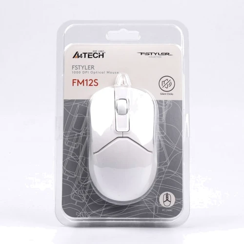 Мышь A4Tech FM12S USB White: Вес 104 г