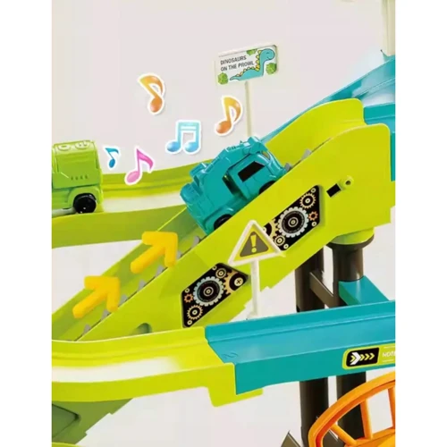 Трек для машинок (музыка, подвижные детали, динозавры, машинки, кран-динозавр) (T912A)