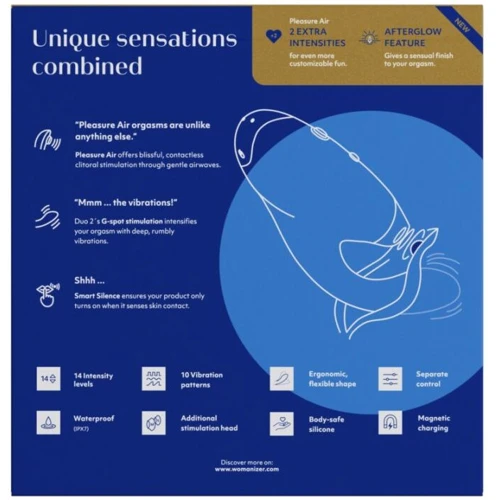 Вакуумний вібратор Womanizer - Duo 2 Blue