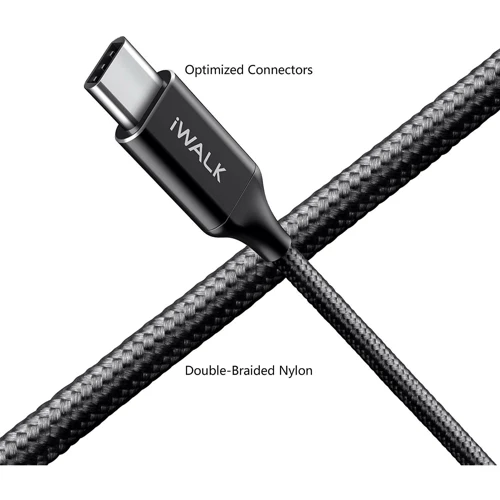 Кабель iWALK Cable USB-C to USB-C 1.8m Black (CSB009): Тип USB-C - USB-C
