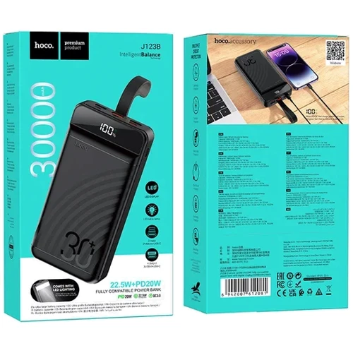 Внешний аккумулятор Hoco Power Bank 30000mAh J123B Element 22.5W+PD20W Black: Выходное напряжение, В 5