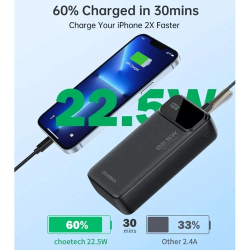 Внешний аккумулятор Choetech Power Bank 30000mAh PD QC3.0 22.5W Black (B730-ACBK)