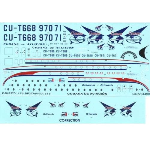 Декаль Boa Decals для літака Bristol 175 Britannia "Cubana" BOA-14493