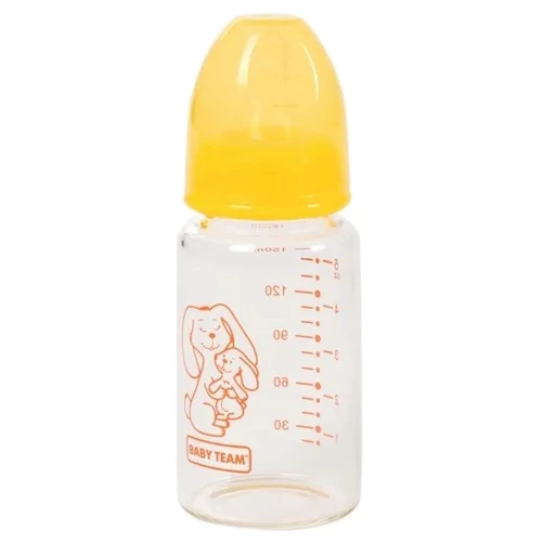 Бутылочка стеклянная Baby Team 150мл 0+ (1210_зайчик)
