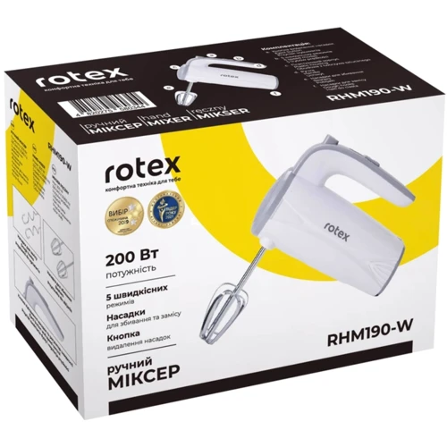 Миксер Rotex RHM190-W: Насадки Для замеса теста, Венчик