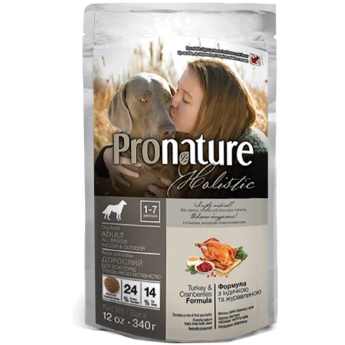 Сухой беззерновой корм Pronature Holistic Dog Turkey&Cranberries со вкусом индейки и клюквы 340 г