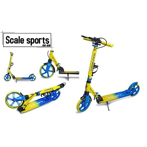 Самокат двухколесный Scale Sports SS-08 Желто-Голубой Ручной тормоз Led-фонарик (966353580): Материал колес полиуретан