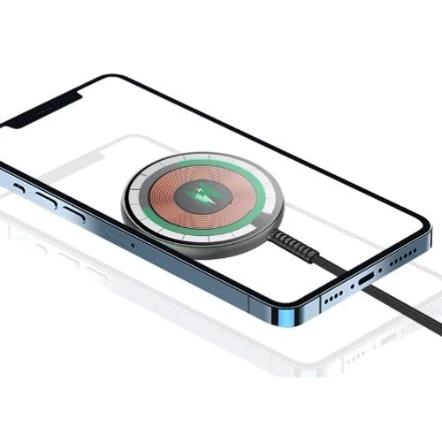 Зарядний пристрій WIWU Wireless Charger MagSafe High Tech Transparent M14 Black для iPhone 16 I 15  I 14 I 13 I 12 series: Особливості Быстрая зарядка, MagSafe