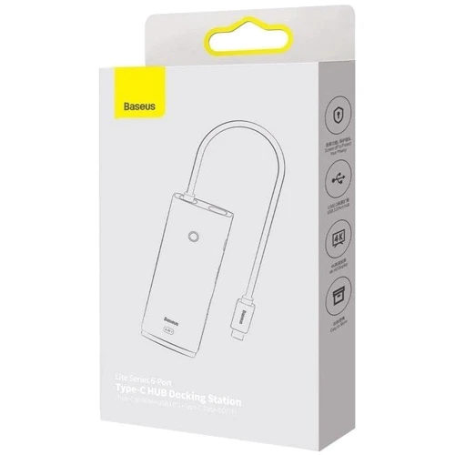 Адаптер Baseus Adapter Lite USB-C to USB-C+HDMI+2xUSB3.0+SD Black (WKQX050001): Додаткові роз'єми SD+TF Card, USB-C, HDMI