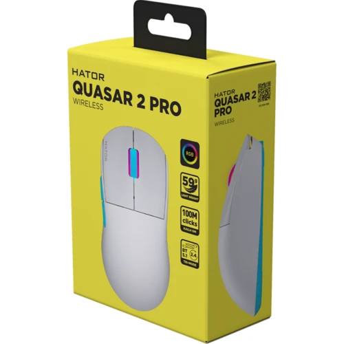 Мышь HATOR Quasar 2 PRO Wireless White/Cyan (HTM561WC): Длина кабеля 1.8 м