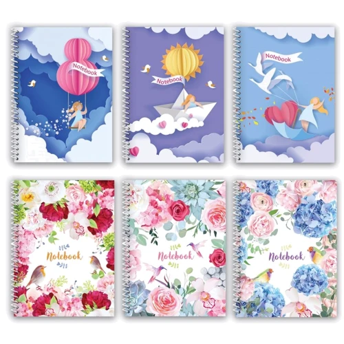 Комплект блокнотов "spring mood" А5 145х200, пластиковая полноцветная обложка, боковая металическая спираль, 6 штук (E21952)