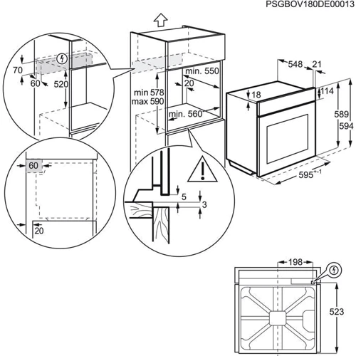 Духовой шкаф электрический Electrolux OPEB2320C: Размеры 59.4 х 59.4 х 56.8 см