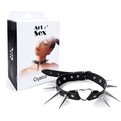 Чокер сердце с большими шипами Art of Sex - Crystal натуральная кожа, черный