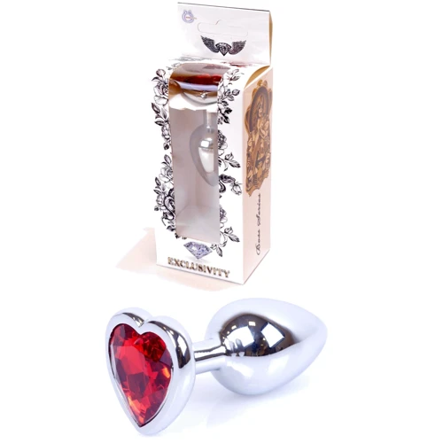 Анальная пробка с кристаллом Jewellery Silver Heart PLUG Red