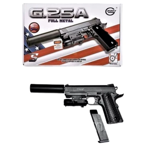 Детский пистолет на пульках Galaxy G25A SIG Sauer 226 с ЛЦУ и глушителем металл черный: Производитель Galaxy