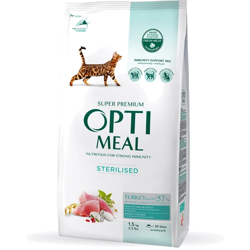 Сухой корм Optimeal Sterilised cats для стерилизованных кошек с индейкой и овсом 1.5 кг (4820215364713)