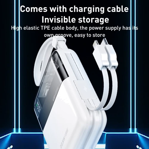 Зовнішній акумулятор WK Wekome Power Bank 10000mAh Super Charging PD20W+22.5W White+Clear (WP-309): Особливості противоударные, С дисплеем, Встроенный кабель, быстрая зарядка