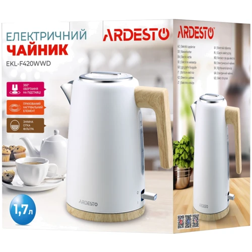 Электрочайник Ardesto EKL-F420WWD: Тип нагревательного элемента диcковый (cкрытый)