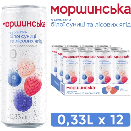 Вода Моршинська сильногазированная с ароматом белой земляники и лесных ягод 12х0.33 л (DS482001700243112): Степень газирования Сильногазированная