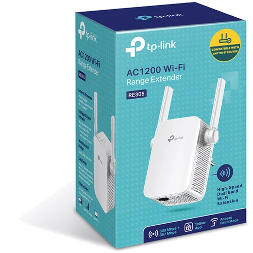 Усилитель Wi-Fi TP-Link RE305: Частотный диапазон 2,4 ГГц (до 300 Мбит/с) и 5 ГГц (до 867 Мбит/с)