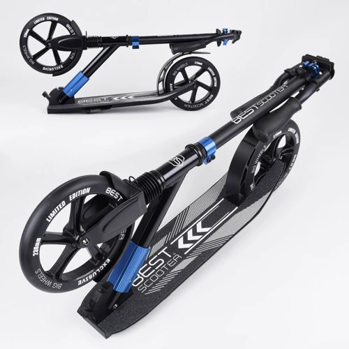 Самокат алюмінієвий Best Scooter з PU колесами, і 1 переднім амортизатором Black / Blue (99631): Тип коліс литі