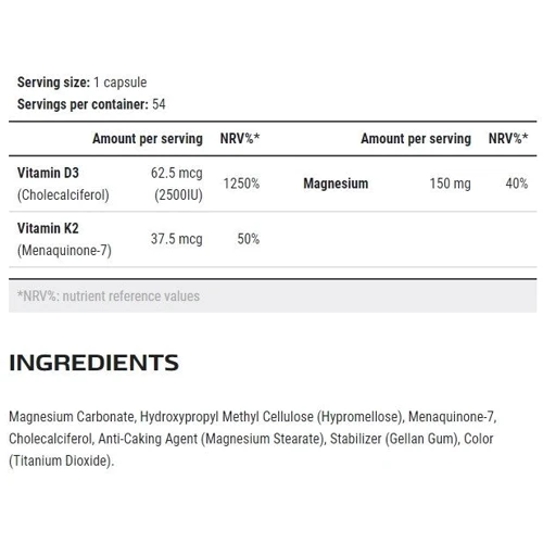 Scitec Nutrition D3+K2+Magnesium 54 caps: Пол Унисекс