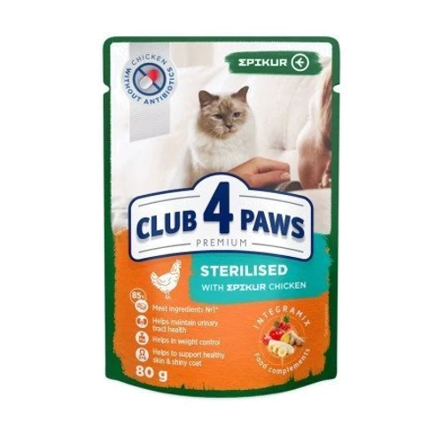 Влажный корм Club 4 Paws Premium Sterilised cats для взрослых стерилизованных кошек с курицей в желе Epikur 24х80 г (4820215365659)