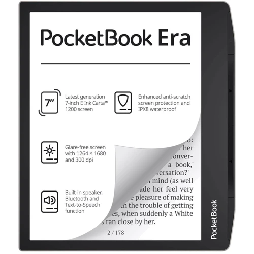 Електронна книга PocketBook 700 Era Stardust Silver (PB700-U-16-WW): Текстові формати ACSM, CBR, CBZ, CHM, DJVU, DOC, DOCX, EPUB, FB2, HTML, MOBI, PDF, PRC, RTF, TCR, TXT, ZIP, BMP, JPEG, PNG, TIFF, MP3, OGG Vorbis.