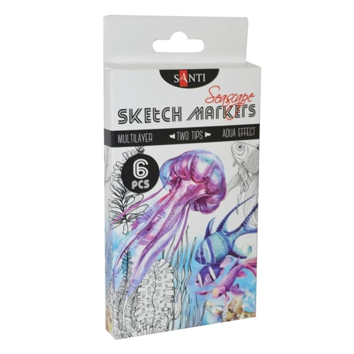 Набор двусторонних маркеров SANTI sketch 390567 Seascape 6 шт уп, 34,7 мм
