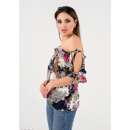 Блуза ISSA PLUS 5374 42 коричневая с коротким рукавом: Сезон Лето