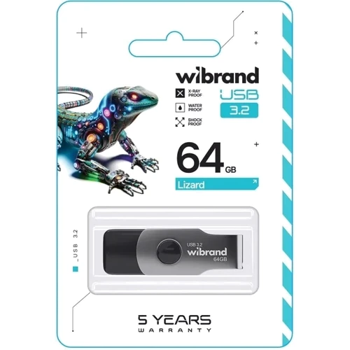 USB-флешка Wibrand 64GB Lizard USB 3.2 Gen1 Black (WI3.2/LI64P9B): Объем памяти 64 GB