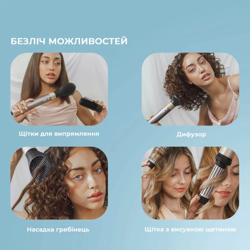 Стайлер CECOTEC Bamba CeramicCare 14in1 AirGlam Aluminum (CCTC-00254): Насадки в комплекте Щипцы, Щетка, Расческа
