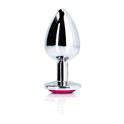 Металлическая анальная пробка Ouch! Heart Gem Silver - Rubellite Pink, М